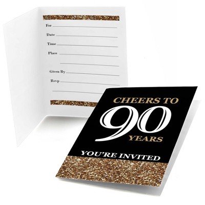 Big Dot of Happiness Adult 90th Birthday - Gold - Fill-In Birthday Party Invitations (8 count)