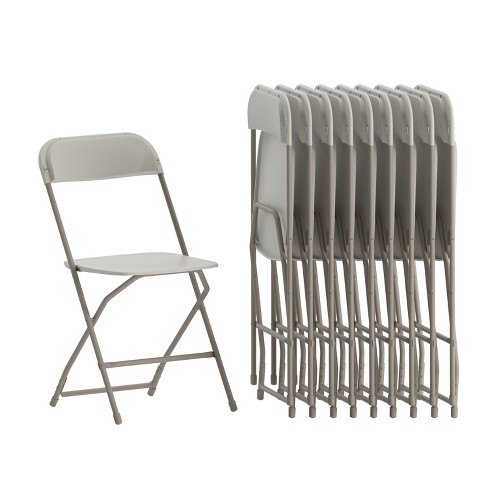 Emma and Oliver Set of 10 Beige Stackable Folding Plastic Chairs 650 LB Weight Capacity