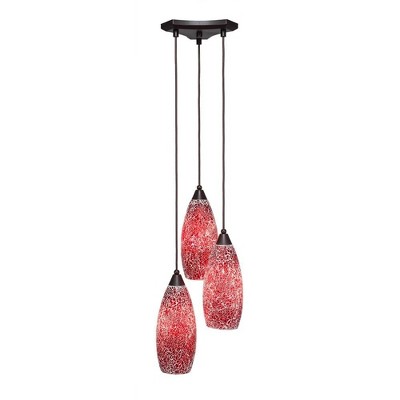 Toltec Lighting Europa 3 - Light Pendant in  Dark Granite with 5.5" Red Fusion Shade
