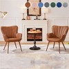 Yaheetech Setof 2 Modern Pleated Back Faux Leather Armchair for Living Room, Dining Room, Bedroom, Retro Brown - 2 of 4