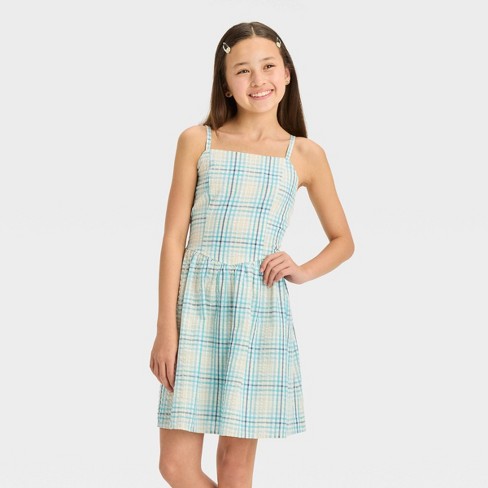 Girls' Cami Strap Back Cut Out Woven Dress - Art Class™ Blue Plaid Xxl ...