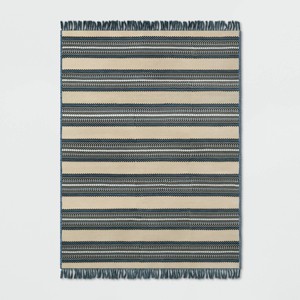7' x 10' Stripe Outdoor Rug Blue/Beige - Threshold™ - 1 of 2