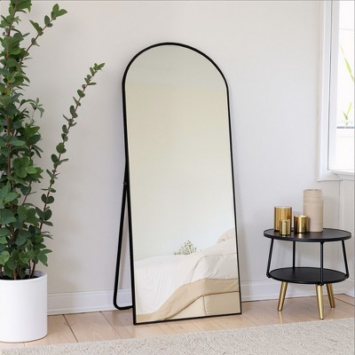 VYNXARIA 57"x20"/64"x25" Arched/Right Angle Full Length Mirror - Gold/Black Aluminum Frame, Freestanding.