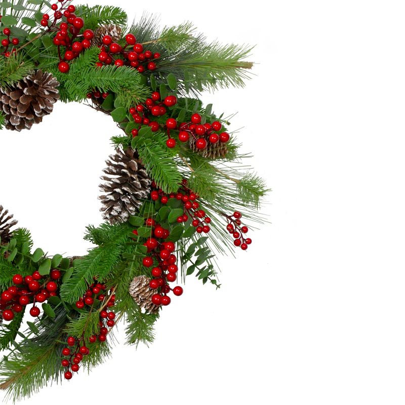 Northlight Holly Berries and Snowy Pinecones Artificial Christmas Wreath - 24" - Unlit, 3 of 4