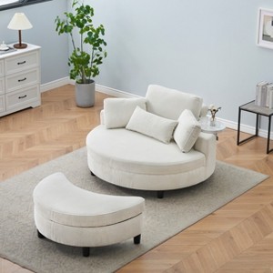 VYNXARIA 51-inch White corduroy sofa with two throw pillows and a waist pillow with an extra tray for comfortable seating in small apartment bedrooms - 1 of 4