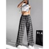 Clearlove Women Plaid Wide Leg Pants Casual High Waisted Baggy Trousers - 4 of 4