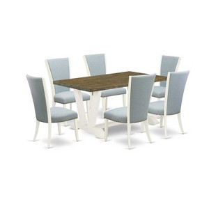 HomeStock 7-Piece Distressed Jacobean Finish Solid Wood Top Dining Table with 6-Chairs - 1 of 4
