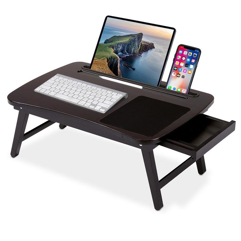 BirdRock Home Curved Lap Tray with Storage Drawer & Mouse Pad - Walnut, 1 of 9
