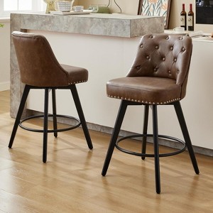 Modern Counter Height Swivel Bar Stools with Upholstered, Wood Legs & Footrest for Kitchen Island Dining Room Home Barm - 1 of 4