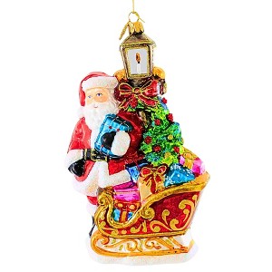 Huras Family 7.0 Inch Santa With Sleigh & Lantern Gifts Tree Sleigh Tree Ornaments - 1 of 4