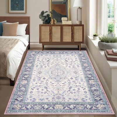 Non Slip Machine Washable Runners Ultra Thin Indoor Foldable Print Carpet Vintage Retro Floral Medallion Floor Cover