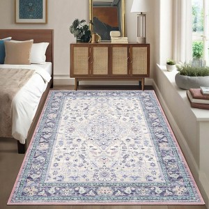 Non Slip Machine Washable Runners Ultra Thin Indoor Foldable Print Carpet Vintage Retro Floral Medallion Floor Cover - 1 of 4
