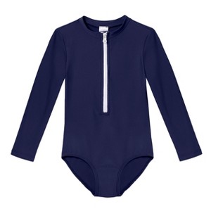 City Threads USA-Made Girls UPF 50+ One-Piece Long Sleeve Swimsuit - 1 of 4