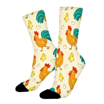 Chicken And Chick Pattern Women Printed Crew Socks Funny Funky Socks Soft Polyester Novelty Gifts for Artists Men