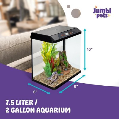 JumblPets 2 Gallon Glass Fish Tank Kit with LED Lighting