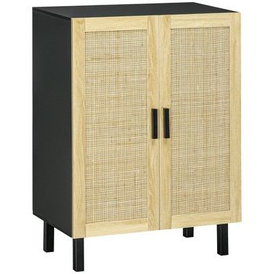 HOMCOM Sideboard Buffet Cabinet, Kitchen Cabinet & Coffee Bar Cabinet with 2 Rattan Doors and Adjustable Shelves