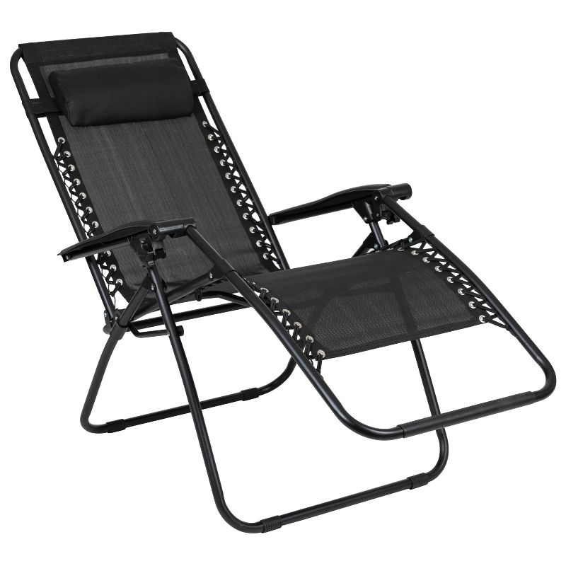 Emma and Oliver 2 Pack Adjustable Mesh Zero Gravity Lounge Chair with Cup Holder Tray - Black, 6 of 16