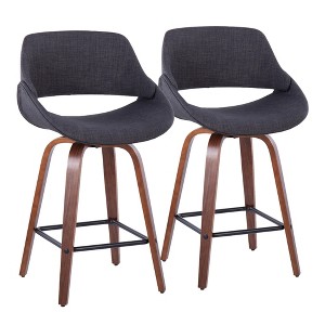 Fabrico Mid-Century Modern Counter Stool in Walnut and Blue Noise Fabric by LumiSource - Set of 2 - 1 of 4