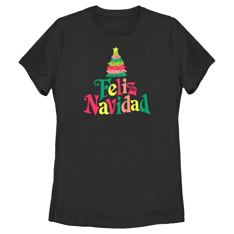Women's Lost Gods Christmas Tree Feliz Navidad T-Shirt, 1 of 5