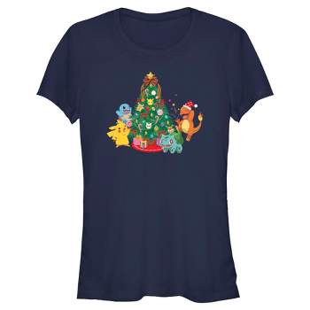 Juniors Womens Pokemon Christmas Tree Characters T-Shirt