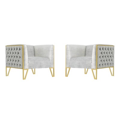 Set of 2 Vector Velvet Accent Chairs Gray - Manhattan Comfort: Plush Upholstery, No Assembly Required