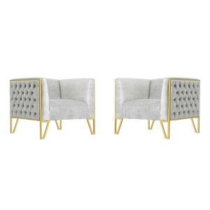 Set of 2 Vector Velvet Accent Chairs Gray - Manhattan Comfort: Plush Upholstery, No Assembly Required - 1 of 4