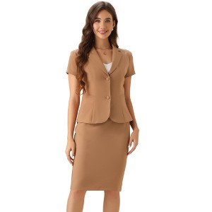 INSPIRE CHIC Women's Short Sleeve Blazer Jacket Pencil Skirt Business Suit Set 2 Pcs - 1 of 4