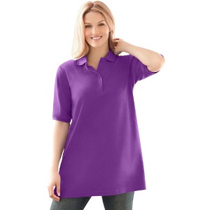 Woman Within Plus Size Elbow-Sleeve Polo Tunic - 1 of 4