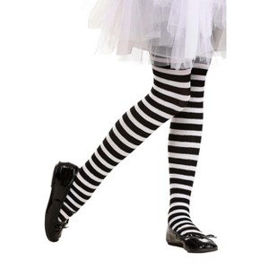 HalloweenCostumes.com One Size  Girl  Kids Black/White Striped Tights, Black/White - 1 of 1