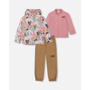 Deux par Deux Girl 3-In-1 Mid-Season Outerwear Set with Printed Jacket Light Pink and Beige Pant - 1 of 4