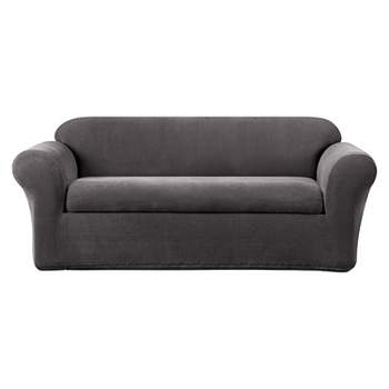 2pc Stretch Oxford Sofa Slipcover Gray - Sure Fit
