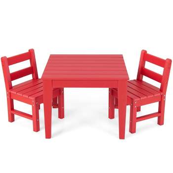 Costway 3PCS Kids Table & 2 Chairs Set Outdoor Heavy-Duty All-Weather Activity Table Set