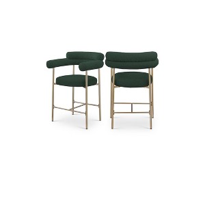 Meridian Furniture,Blake Green Boucle Fabric Counter Stool, Set of 2 - 1 of 4