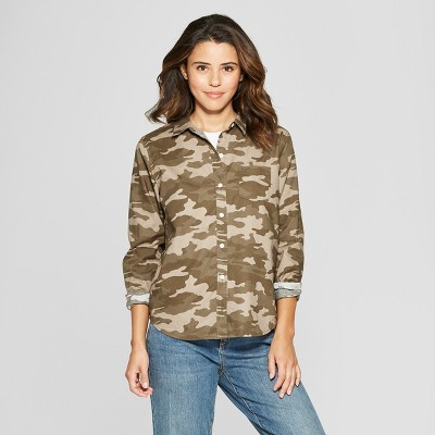 camo button down shirt women's