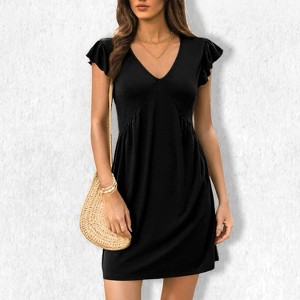 slim fit dress slacks Women's Black Smocked Linen Tiered Short Puff Sleeve Flowy Maxi Dress –  Dazey Hill main image 1