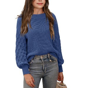 Clearlove Girls' Chunky Rib Knit Sweater - Cozy Long Sleeve Pullover Top - 1 of 4