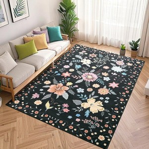 Boho Floral Rug, Washable Soft Low-Pile Non-Shedding Carpet for Living Room, Bedroom, Nursery, Kitchen, Dining, Indoor Use - 1 of 4