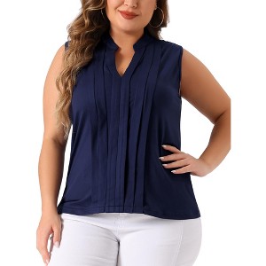 Women's Plus Size V Neck Sleeveless Work Summer Regular Fit Blouses - Agnes Orinda - 1 of 4