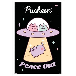Trends International Pusheen: Pastel Pusheens - Peace Out UFO Framed Wall Poster Prints - 1 of 4