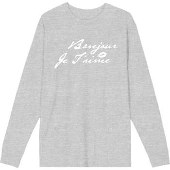 Bonjour Je T’aime Crew Neck Long Sleeve Heather Gray Adult Tee
-Small