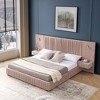 GDFStudio Orla Modern Pleated Chenille Upholstered Bed with Built-in Bedside Table and Lamp - 2 of 4