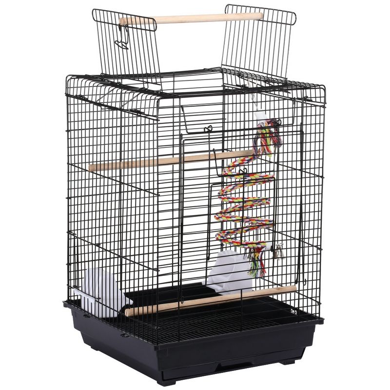 Yaheetech Open Top Bird Cage for Small Birds Canary Parakeet Cockatiel Budgie, Small Parrot Cage Travel Cage w/Open Play Top, Black, 1 of 11