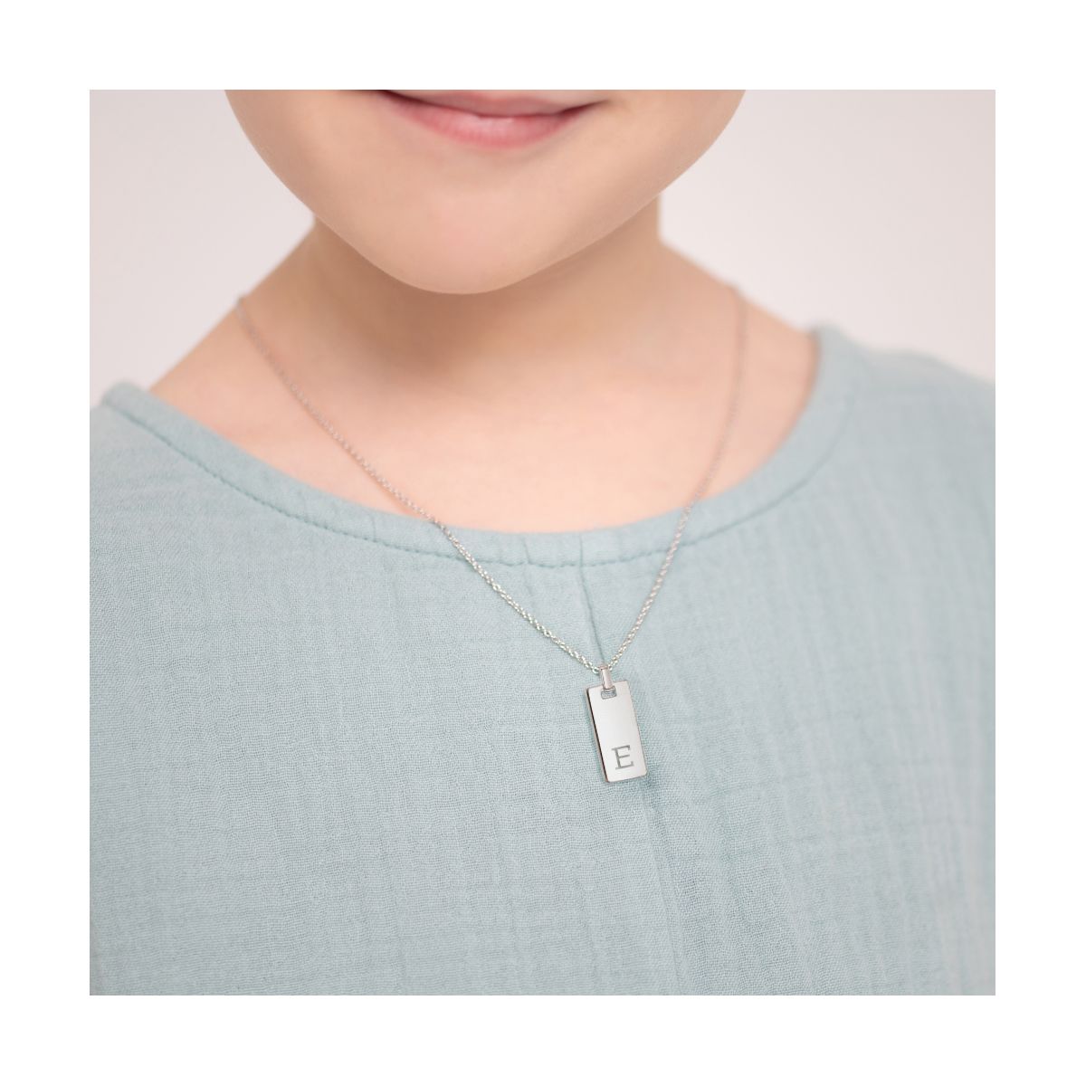 Boy's Square Tag Sterling Silver Necklace - In Season Jewelry - thumbnail 3