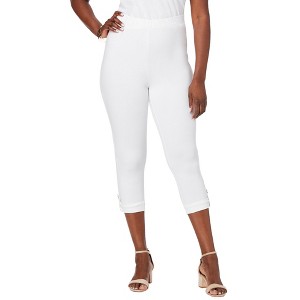 Jessica London Women's Plus Size Stretch Cotton Cuff-Button Capri Legging - 1 of 4