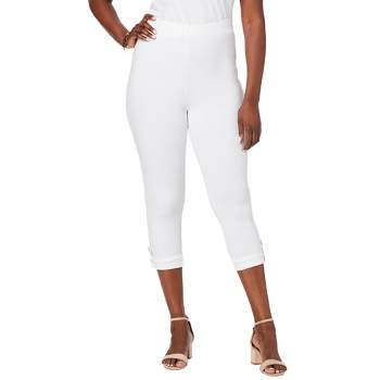 Roaman's Women's Plus Size Soft Knit Capri Pant, S - White : Target
