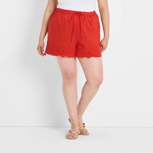 Women's High-Rise Eyelet Hem Poplin Pull-On Shorts - Future Collective - 1 of 3