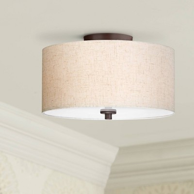 Sylvan 15" Bronze Semi-Flush Mount with Off-White Drum Shade