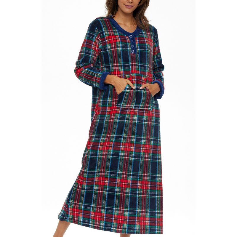 Women's Plush Fleece Nightgown, Long Cozy Kaftan with Pockets, 1 of 7