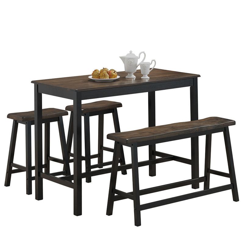 Costway 4 Pcs Solid Wood Counter Height Table Set w/ Height Bench & Two Saddle Stools, 1 of 6