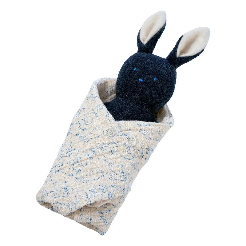 Manhattan Toy Embroidered Plush Bunny Baby Rattle + Soft Cotton Burp Cloth, 16 x 16 Inches, 5 of 9